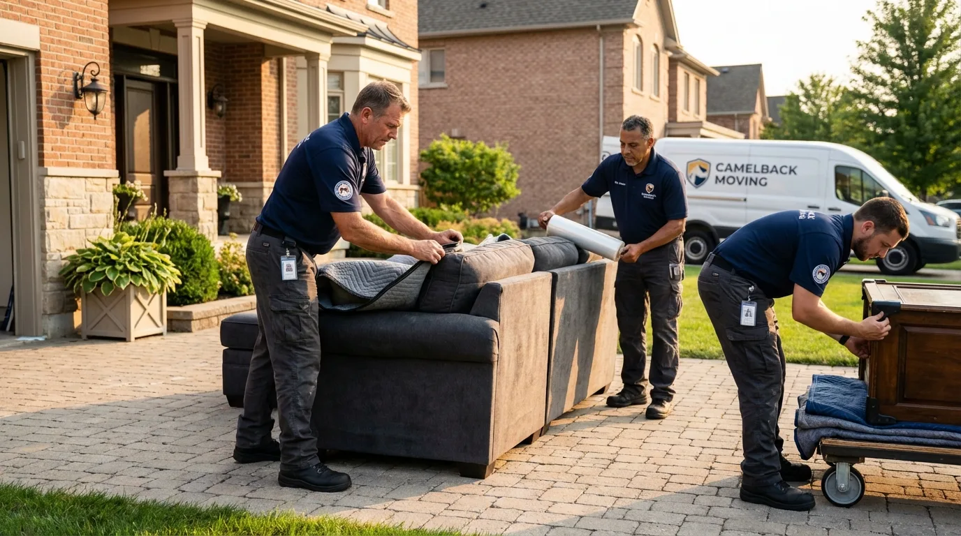 Large estate moving crew wrapping furniture in Harrington Park, NJ