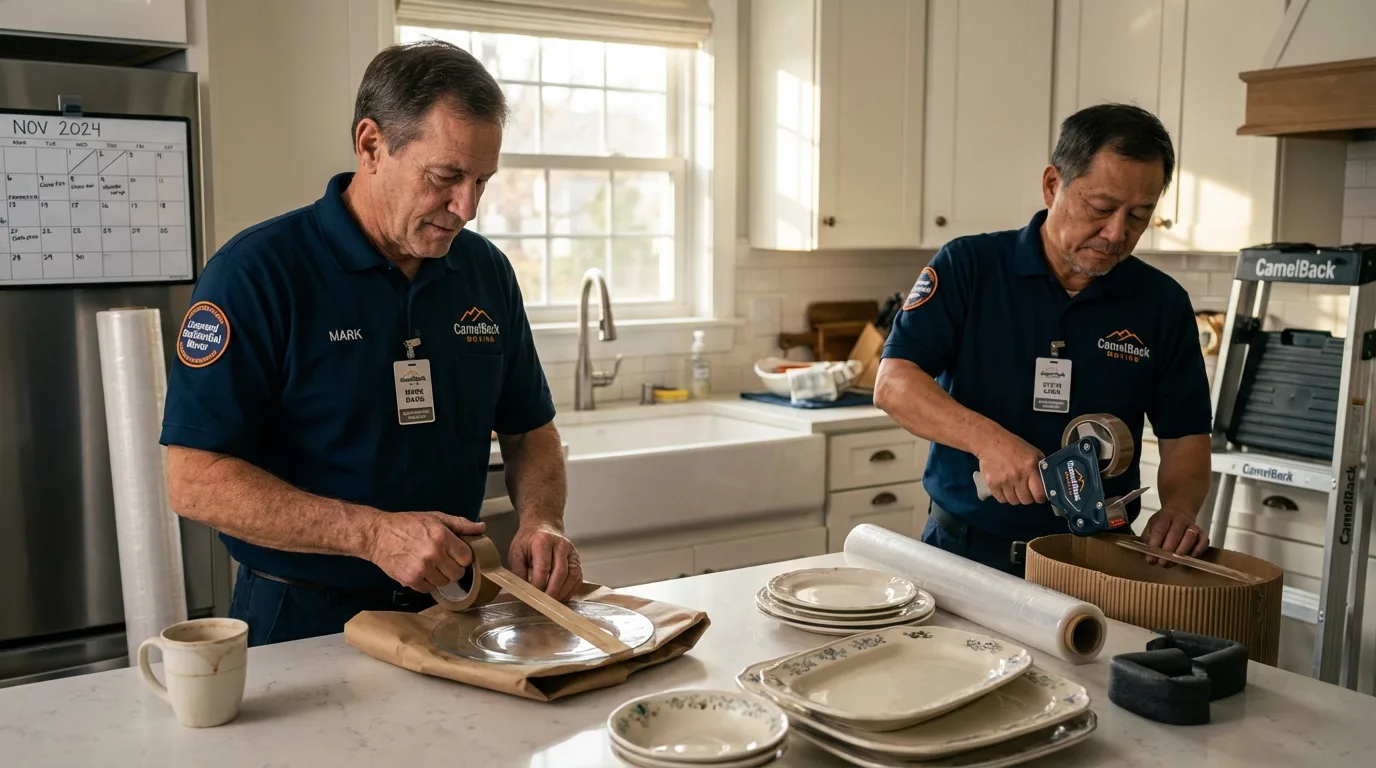 Professional crew packing kitchen dishware in Harrington Park, NJ